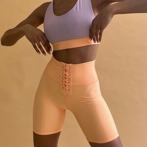 WeWoreWhat Lace Up Biker Short Solid Peach Cobbler Size XS NWT